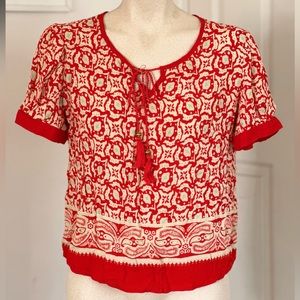 Boho Red Print Keyhole Top